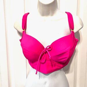 Smart & Sexy Hot Pink/Gold Swim Top/Bikini-36DD-Double Strap Back-Beach-Sun-Pool